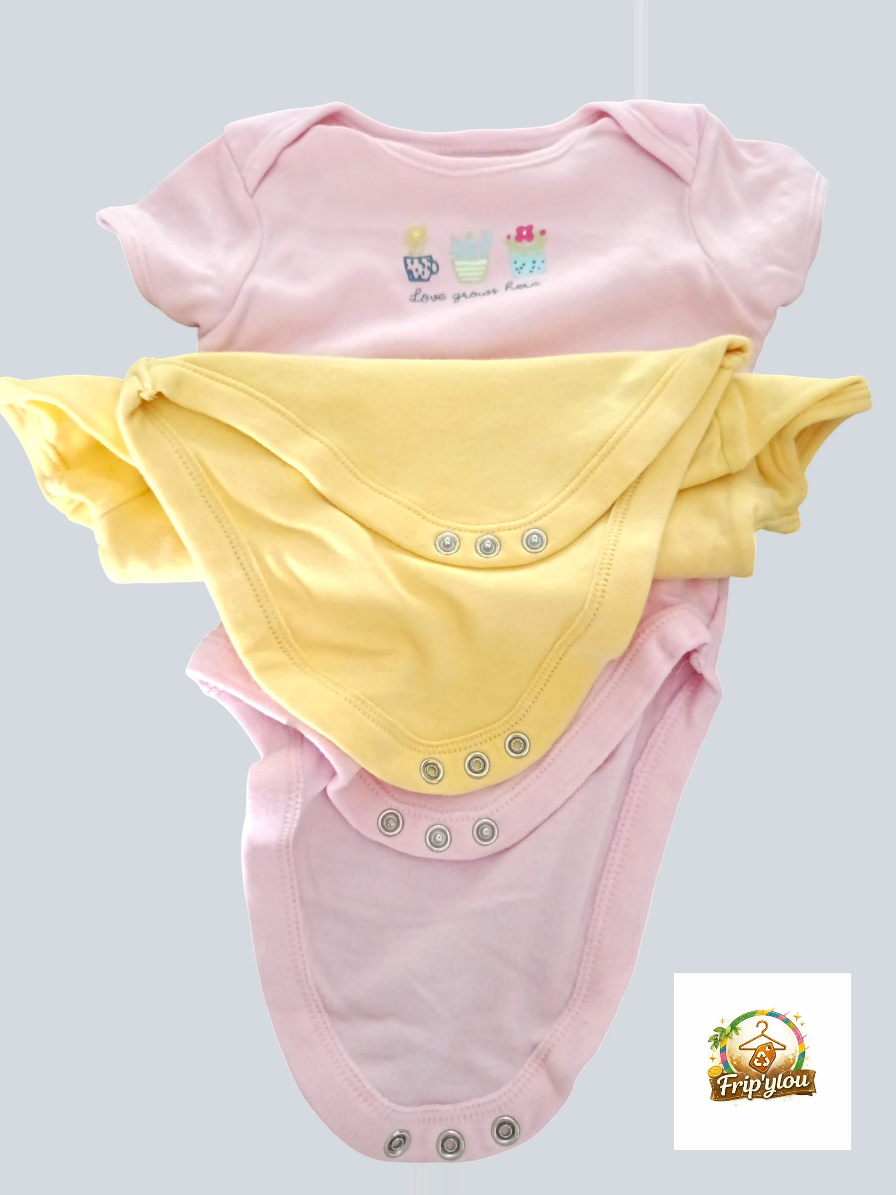 Lot de 2 bodies bébé fille rose et jaune pastel A1755 – photo 2